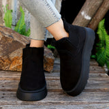 Women's Solid Color Platform Short Boots, Casual Slip On Plush Lined Shoes, Comfortable Ankle Boots