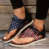 Xajzpa [Vintage Gladiator Sandals] Vintage Style Gladiator Sandals - Striped Independence Day Flat Heel with Zip Closure, Split Toe Design, EVA Sole, Faux Cover Insole & Lining