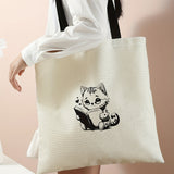 Kawaii Chic Large Capacity Canvas Tote Bag - Stylish Shoulder Bag for Women, Durable & Reusable, Perfect for Casual, Shopping, Travel & Beach - Adorable Cartoon Print