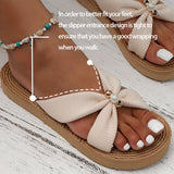 Xajzpa Chic Summer Slides for Women - Faux Pearl Embellished Crisscross Strap, Open-Toe, Flat Heel, Comfortable, Breathable, Casual Beach Shoes for Outdoor Activities