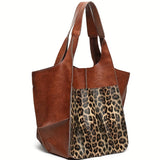 Large Capacity PU Retro Tote Bag - Spacious Stylish Handbag With Handy Front Pocket For Women