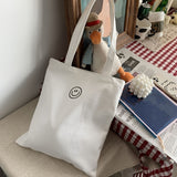 Smiling Face Canvas Tote Bag - Large Capacity, Cute, Shoulder Bag for Travelling, Shopping, Durable and Reusable Handbag