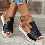 Xajzpa Comfy Platform Women's Colorblock Casual Sandals, Ankle Buckle Strap Versatile Summer Wedge Shoes