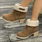 Women's Warm Plush Lined Boots, Chunky Heeled Ankle Boots, Classic & Comfortable Chelsea Boots