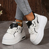 Xajzpa Women'S Trendy Platform Sneakers, Heightening Lace Up Low Top Skate Shoes, Stylish Air Cushion Wedge Trainers