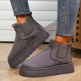 Women's Solid Color Fluffy Boots, Slip On Fleece Lining Platform Soft Sole Boots, Winter Plush Non-slip Warm Boots