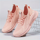 Women's Solid Color Mesh Sneakers, Lace Up Lightweight Flat Sporty Trainers, Breathable Low-top Running Shoes