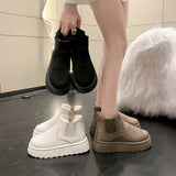 Women's Platform Snow Boots, Solid Color Plush Lined Slip On Ankle Boots, Winter Warm Short Boots