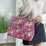 Fashion Floral Print Tote Bag, Portable Canvas Lunch Bag, Women's Casual Handbag For Picnic Travel