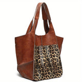 Large Capacity PU Retro Tote Bag - Spacious Stylish Handbag With Handy Front Pocket For Women