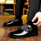 Mens Fashionable Pointed Toe Dress Shoes - Elastic Lace-Up with Buckle Closure - Solid Color Formal Wear - Durable for Outdoor Business Events