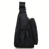 Chic Black Nylon Crossbody Bag for Women - Waterproof, Adjustable Strap, Lightweight with Quilted Design & Zip Closure