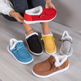 Women's Solid Color Boots, Slip On Round Toe Low-top Velvet Warm Fluffy Non-slip Soft Sole Shoes, Winter Comfy Shoes