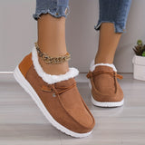 Women's Solid Color Boots, Slip On Round Toe Low-top Velvet Warm Fluffy Non-slip Soft Sole Shoes, Winter Comfy Shoes