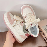 Xajzpa [Comfortable Pink Sneakers with Closure] Chic Pink & White Women's Sneakers - Comfortable, Non-Slip Casual Shoes with Lace-Up Closure and Round Toe Design