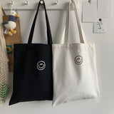 Smiling Face Canvas Tote Bag - Large Capacity, Cute, Shoulder Bag for Travelling, Shopping, Durable and Reusable Handbag