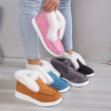 Women's Solid Color Shoes, Slip On Round Toe High-top Velvet Warm Fluffy Soft Sheos, Outdoor Comfy Fuzzy Shoes