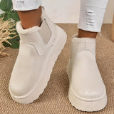 Women's Solid Color Fluffy Boots, Slip On Fleece Lining Platform Soft Sole Boots, Winter Plush Non-slip Warm Boots