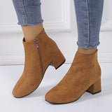 Women's Solid Color Block Heeled Ankle Boots, Side Zipper Short Boots, Women's Footwear