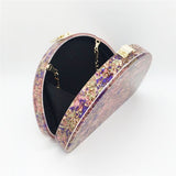 Xajzpa - Ins Crescent D Shape Font Glitter Acrylic Dinner Bag Hold Bag Semi-Round Fashion Dress Hard Box Bag