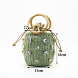 Xajzpa - New Handmade Rhinestone Crystal Embellished Straw Bag Small Bucket  Lady Travel Purses and Handbags