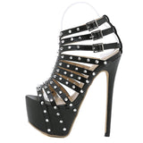 Xajzpa New Summer Platform High Heels Sandals Women Sexy Peep Toe Pumps Fashion Rivet Decoration Ladies Party Pole Dance Shoes