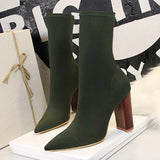 Xajzpa Size 42 43 Women Ankle Boots Square High Heels Pumps Fall Fashion Comfort Stretch Fabric Sock Boot Femme Party Dress Shoes