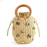 Xajzpa - New Handmade Rhinestone Crystal Embellished Straw Bag Small Bucket  Lady Travel Purses and Handbags