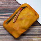 Xajzpa  Genuine Leather Coin Purse Men Vintage Original Leather Handmade Small Mini Wallet Card Holder Money Bag Women Zip Change Purses