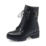 Xajzpa Female Ladies Women Genuine Leather Ankle Boots Platform Winter Antumn Plush Fur Warm Shoes Plus Size Lace Up 35-43