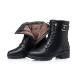 Xajzpa Female Ladies Women Genuine Leather Ankle Boots Platform Winter Antumn Plush Fur Warm Shoes Plus Size Lace Up 35-43