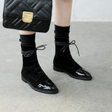 Xajzpa - South Korea 100 British comfortable tie leather tip low heel Martin boot woman flat bottom short boot