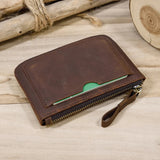 Xajzpa   Men's Genuine Leather Zipper Coin Wallet Wowen natural Leather Mini Short Purse Card Holder Change Purse For Man Clutch Wallets