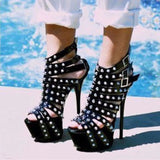 Xajzpa New Summer Platform High Heels Sandals Women Sexy Peep Toe Pumps Fashion Rivet Decoration Ladies Party Pole Dance Shoes
