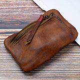 Xajzpa  Genuine Leather Coin Purse Men Vintage Original Leather Handmade Small Mini Wallet Card Holder Money Bag Women Zip Change Purses