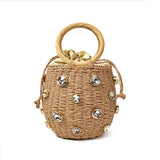 Xajzpa - New Handmade Rhinestone Crystal Embellished Straw Bag Small Bucket  Lady Travel Purses and Handbags