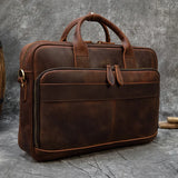 Xajzpa   Crazy Horse Genuine Leather Men Briefcase Vintage 16 inch Big Business Laptop Handbag Large Cowhide Messenger Shoulder Bag Man