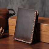 Xajzpa Handmade Vintage Crazy horse Genuine Leather Men Wallet Men Purse Leather Short Card Wallet for Male Money Clips Money bag