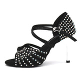 Xajzpa Satin Upper Rhinestones Sandals Dance Shoes Latin Ballroom Shoes Women Gold Heel 85mm Girls Dance Shoes Latin
