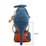 Xajzpa Denim Fabric Women Professional Latin Dance Shoes Salsa Ballroom Samba Dance Shoes Ladies High Heels Soft  Heel 5-10cm