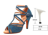 Xajzpa Denim Fabric Women Professional Latin Dance Shoes Salsa Ballroom Samba Dance Shoes Ladies High Heels Soft  Heel 5-10cm