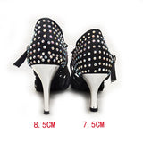 Xajzpa Satin Upper Rhinestones Sandals Dance Shoes Latin Ballroom Shoes Women Gold Heel 85mm Girls Dance Shoes Latin