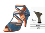 Xajzpa Denim Fabric Women Professional Latin Dance Shoes Salsa Ballroom Samba Dance Shoes Ladies High Heels Soft  Heel 5-10cm