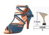 Xajzpa Denim Fabric Women Professional Latin Dance Shoes Salsa Ballroom Samba Dance Shoes Ladies High Heels Soft  Heel 5-10cm