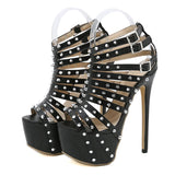 Xajzpa New Summer Platform High Heels Sandals Women Sexy Peep Toe Pumps Fashion Rivet Decoration Ladies Party Pole Dance Shoes