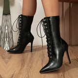 Xajzpa Fashion Black Chelsea Boots Women High Quality PU Leather Pointed Toe Party Nightclub Stiletto Heels Zip Lace-Up Shoes Booties