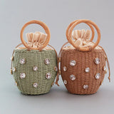 Xajzpa - New Handmade Rhinestone Crystal Embellished Straw Bag Small Bucket  Lady Travel Purses and Handbags