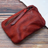 Xajzpa  Genuine Leather Coin Purse Men Vintage Original Leather Handmade Small Mini Wallet Card Holder Money Bag Women Zip Change Purses