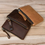 Xajzpa   Men's Genuine Leather Zipper Coin Wallet Wowen natural Leather Mini Short Purse Card Holder Change Purse For Man Clutch Wallets