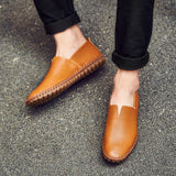 Casual Shoes Spring Summer Genuine Leather Men Loafers New Outdoors Fashion Solid Solors Soft Sewing Slip-On Men Boat Shoes